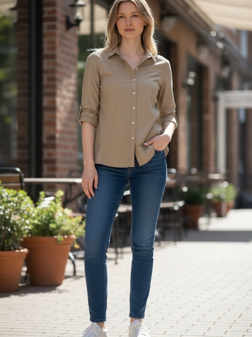 ExOfficio Classic Button-Down Shirt in Khaki Travel Shirt CL
